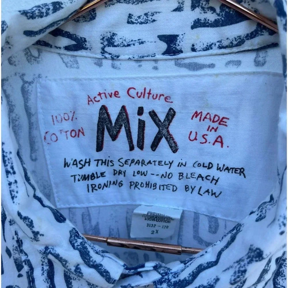 Active Culture Mix Mens Collared Printed Cotton Shirt White Sz XXL - Picture 5 of 8